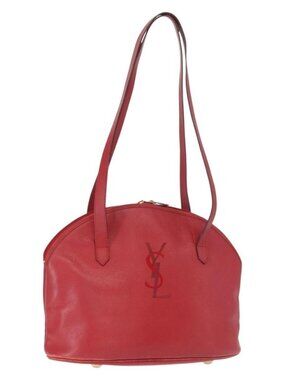 Authentic SAINT LAURENT Shoulder Bag Leather Red Gold
